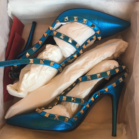valentino blue rockstud shoes